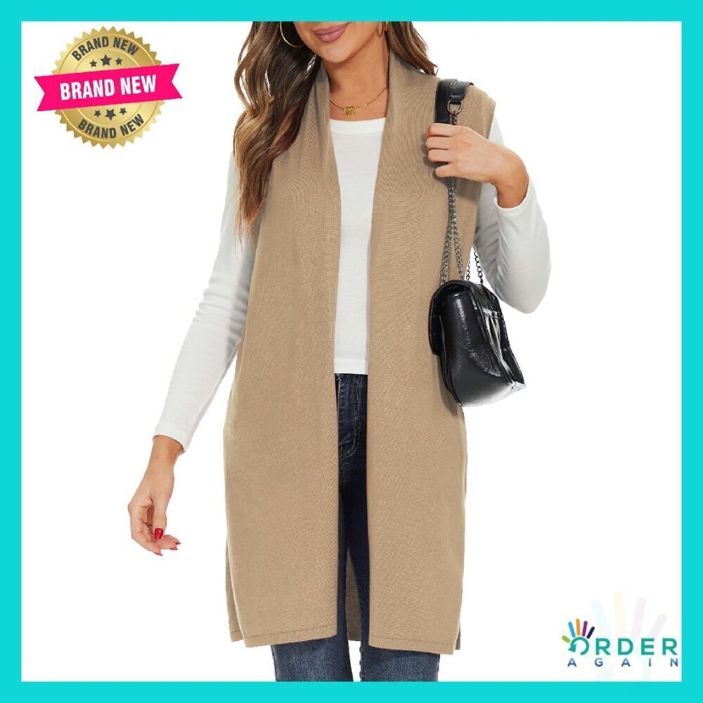 Long Knit Cardigan Vest Sleeveless Open Front Draped Duster Chic Minimal